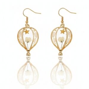 🆕️ Artisan With Real Floral & Resin Gold Hot Air Balloon Earrings